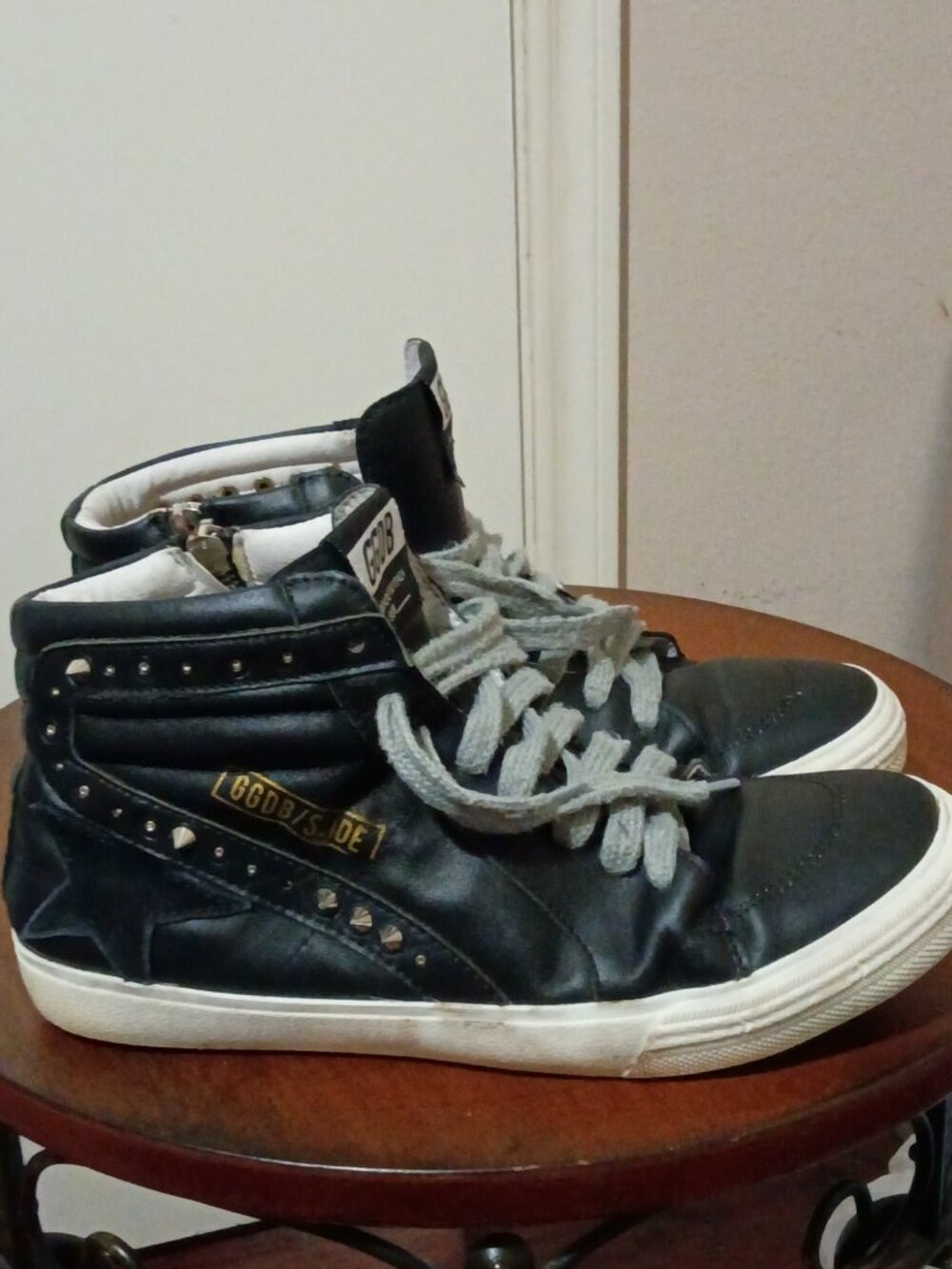 Golden Goose Slide High Top Sneakers Women’s 9.5 EU 40 Black Leather Distressed